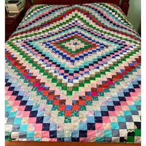 HANDMADE Trip Around the World Unfinished Postage Stamp Quilt Top | 96x88"